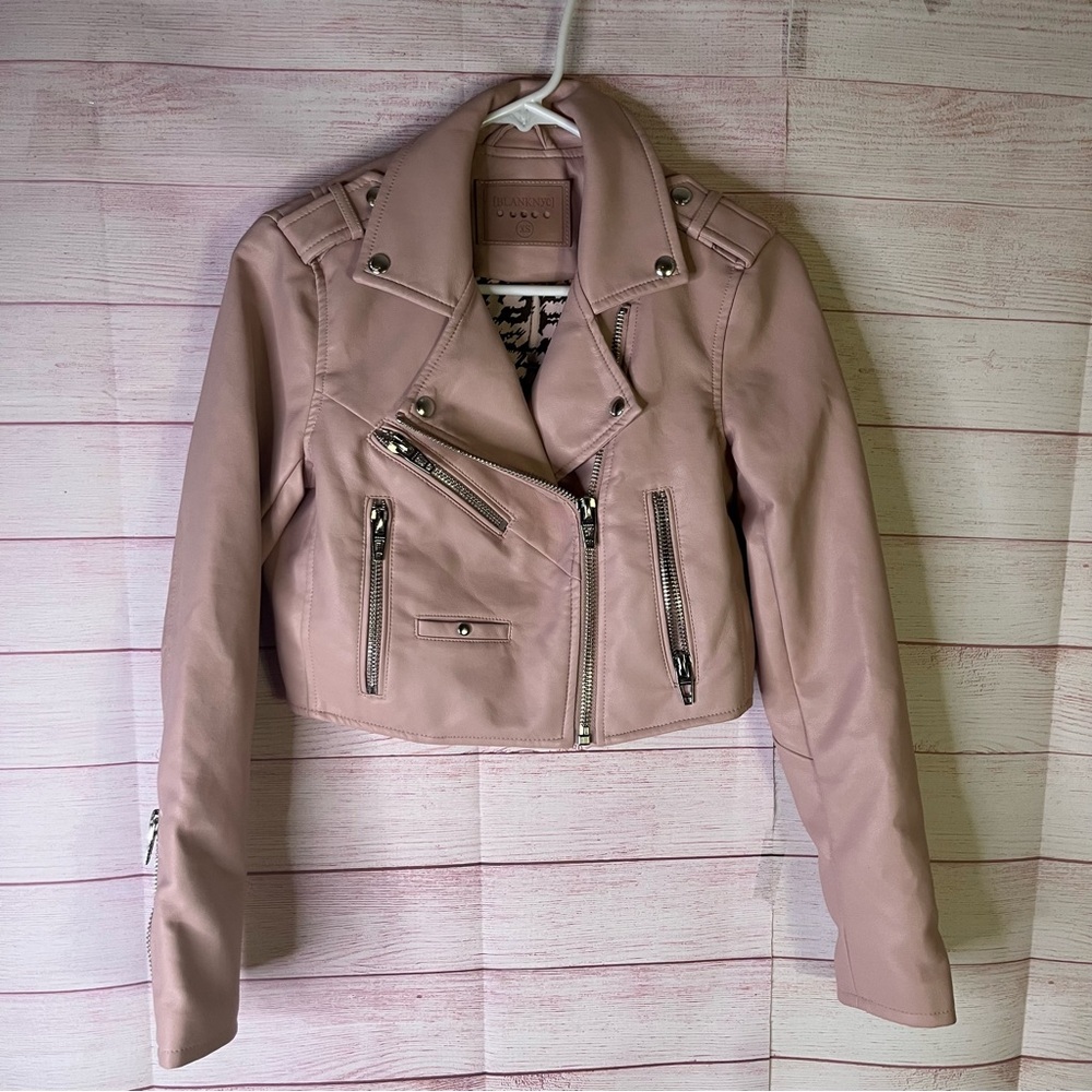 Blank NYC Pink Moto‎ Cropped Zipper Faux Leather Jacket Size XS